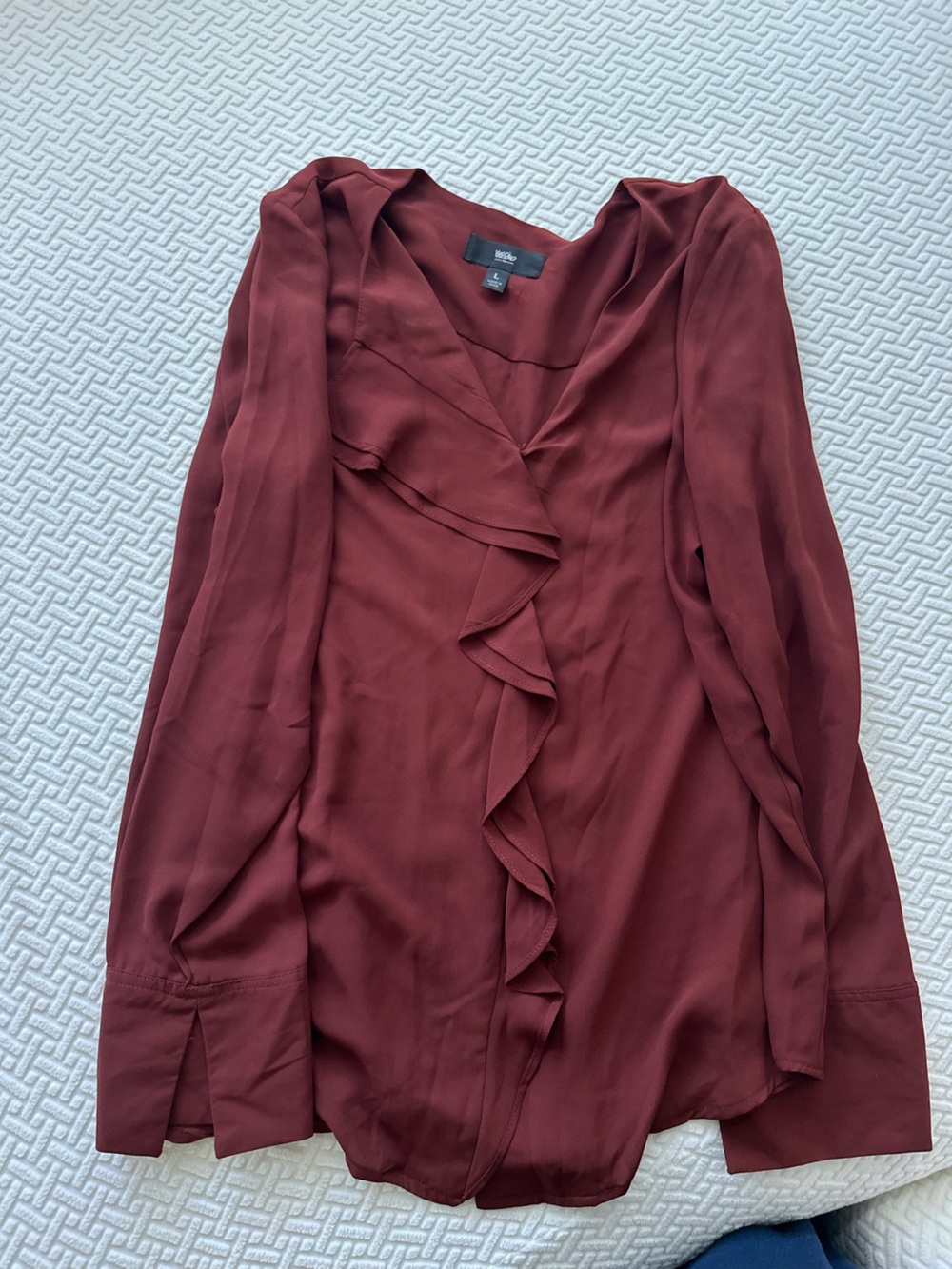 Mossimo Supply Co. Ruffle Front Burgundy Long Sleeve Blouse